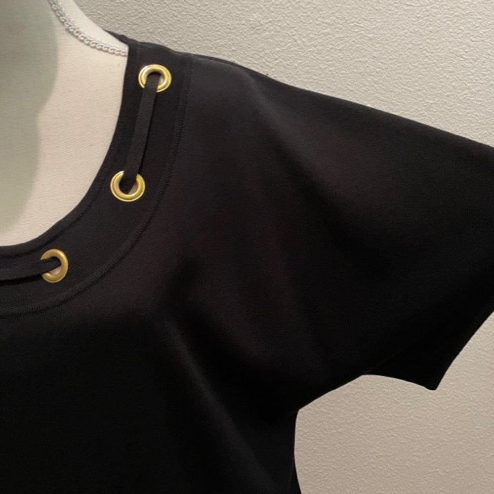 Misook Vintage Short Sleeve “Little Black Dress” with Gold Tone Grommet Detail - Picture 6 of 8